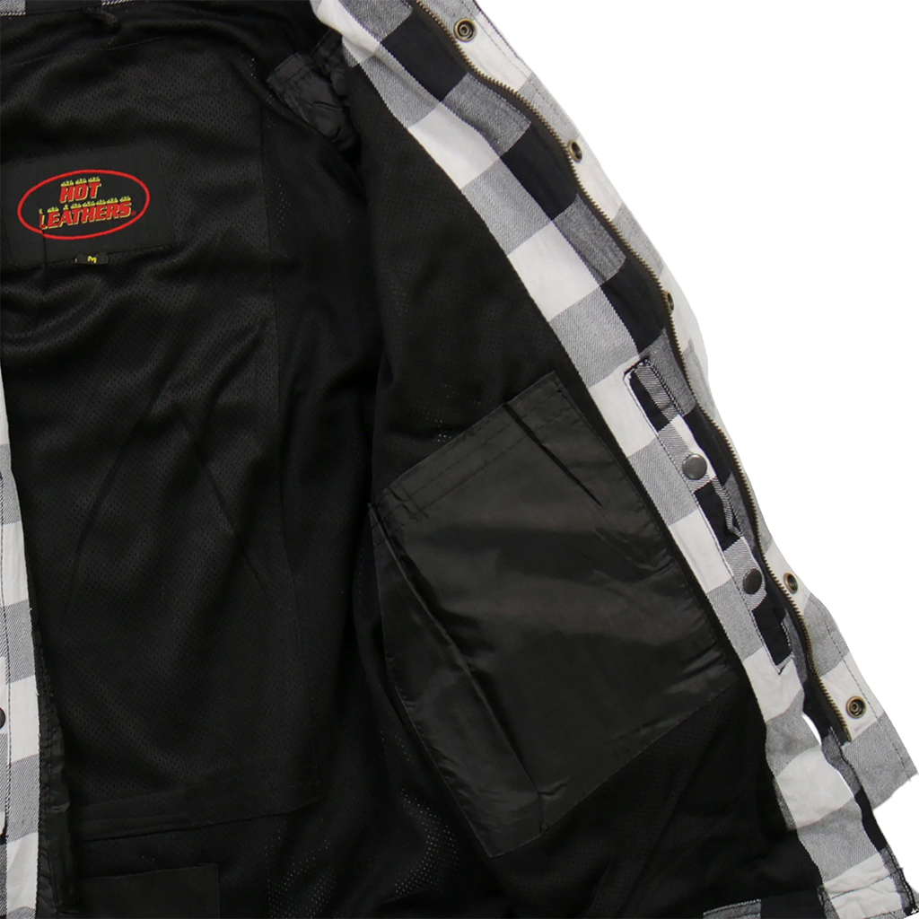 Armored Flannel Jacket with Hood in White & Black