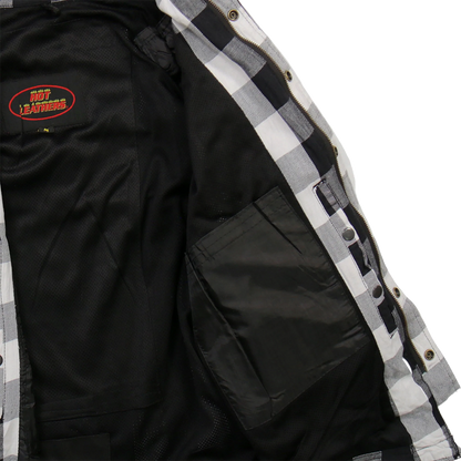 Armored Flannel Jacket with Hood in White & Black