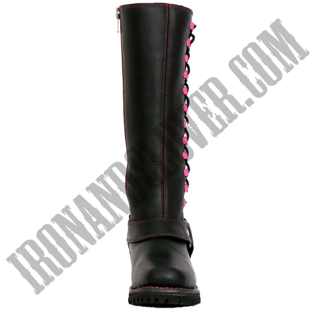 14-Inch Knee-High Harness Boot with Pink Accents