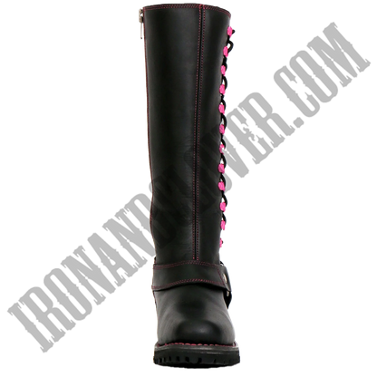 14-Inch Knee-High Harness Boot with Pink Accents