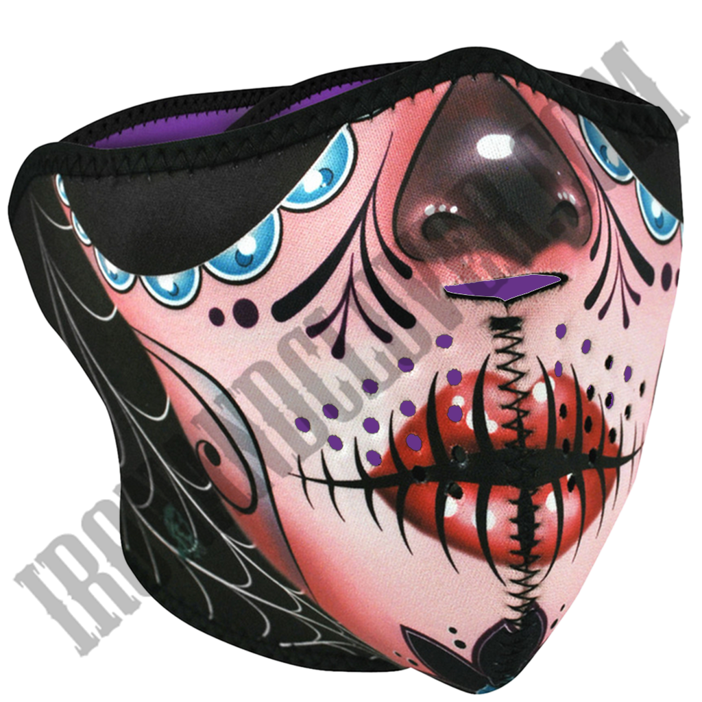 Purple Sugar Skull Reversible Half Face Mask