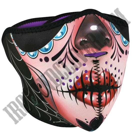 Purple Sugar Skull Reversible Half Face Mask