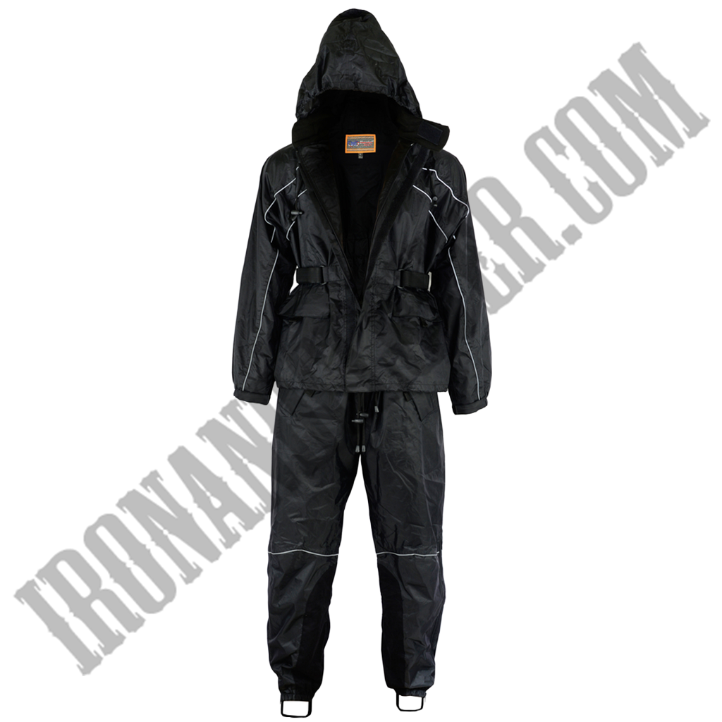 Unisex Rain Suit in All Black with Reflective Piping