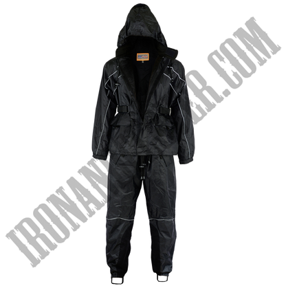 Unisex Rain Suit in All Black with Reflective Piping