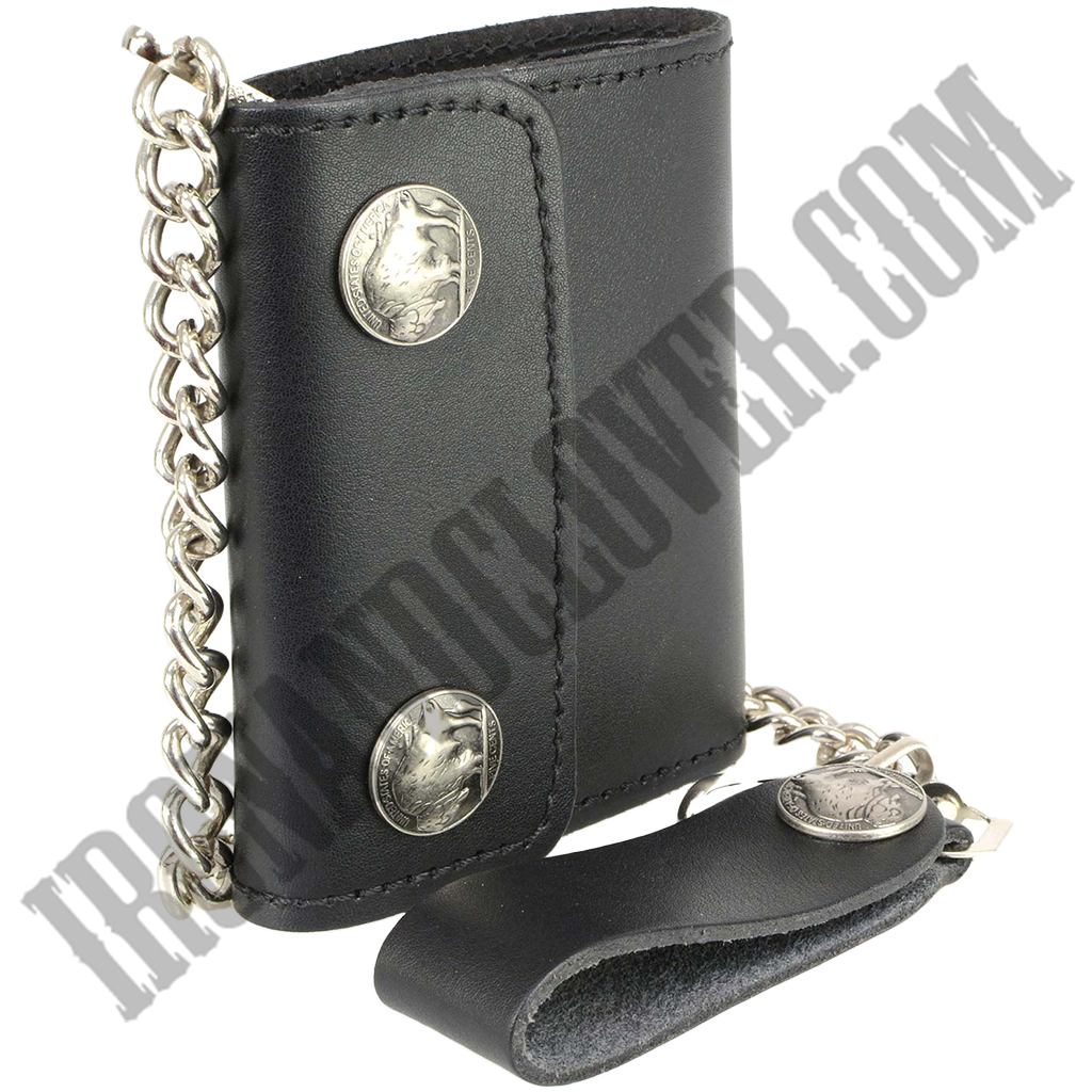 4 Inch Leather Tri-Fold Wallet With Buffalo Nickel Snaps