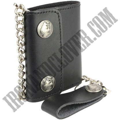 4 Inch Leather Tri-Fold Wallet With Buffalo Nickel Snaps