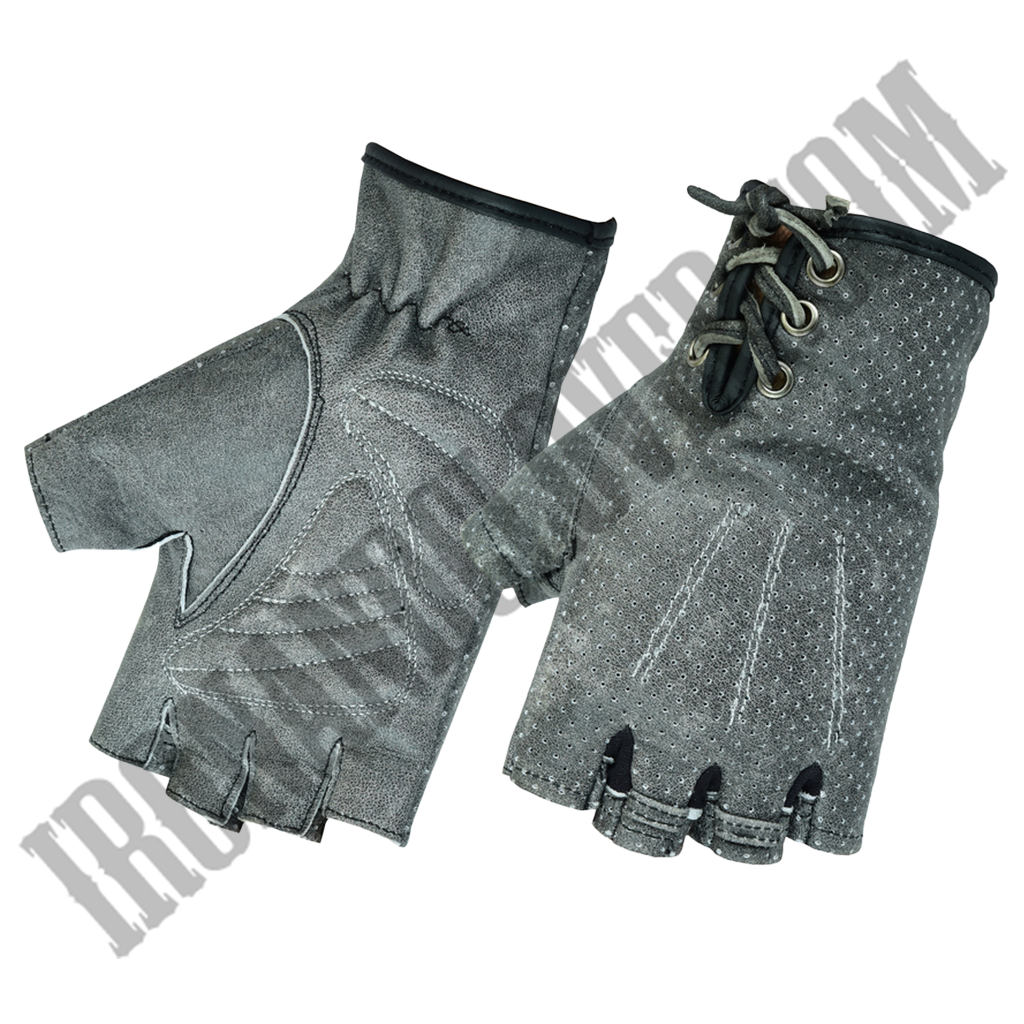 Perforated Fingerless Glove in Washed-Out Gray