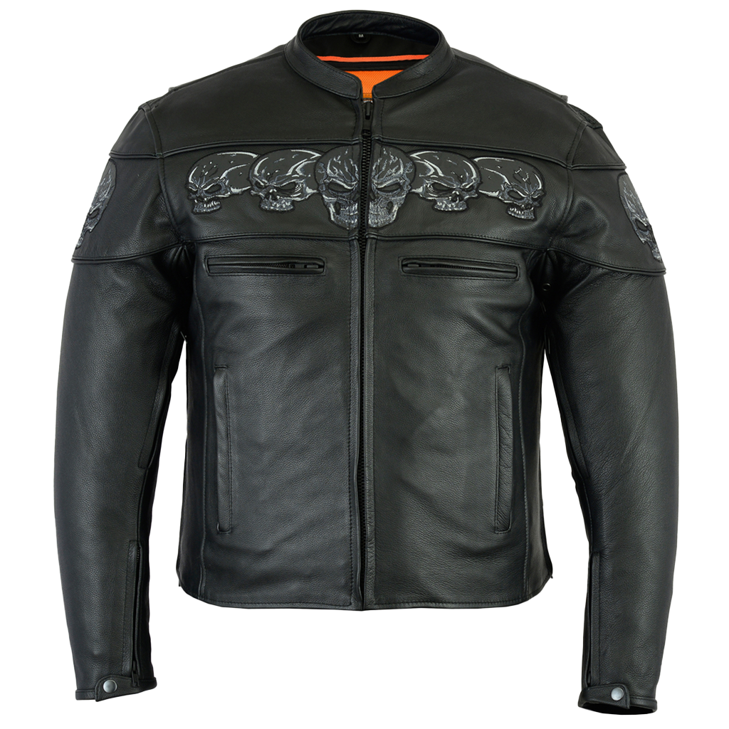 Scooter Jacket with Reflective Skulls in Black