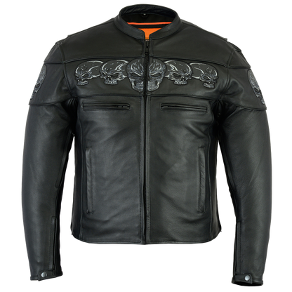 Scooter Jacket with Reflective Skulls in Black