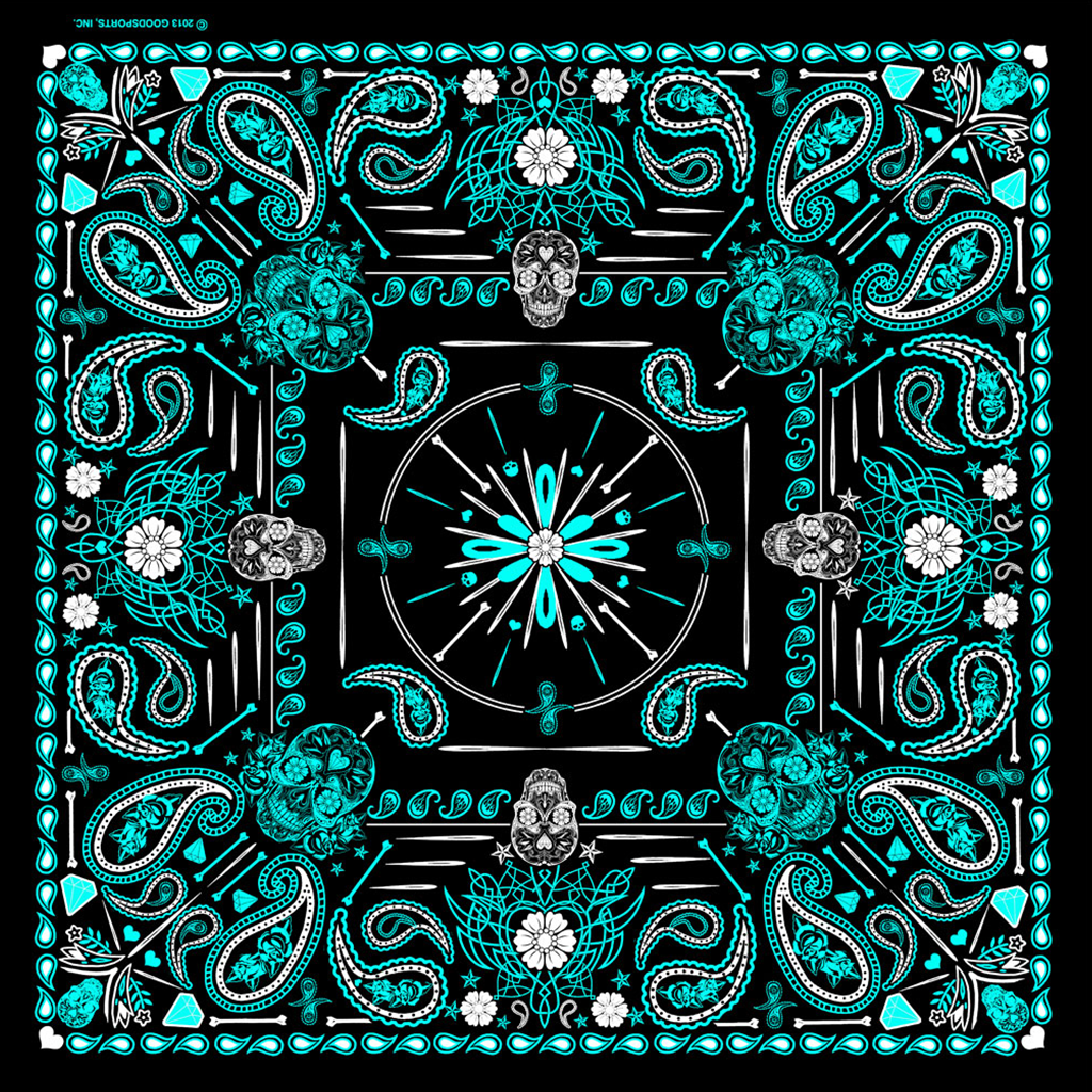 Turquoise Paisley & Skulls Bandana