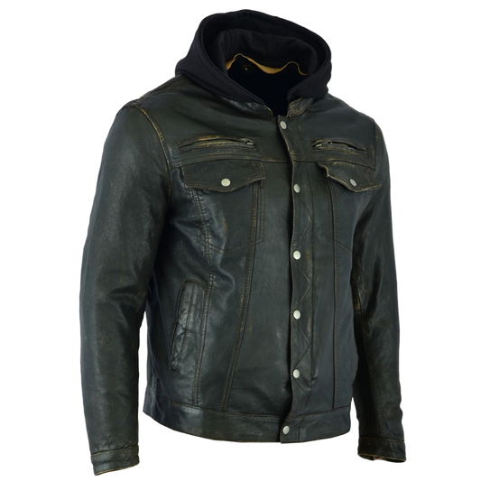 Motorcycle Jacket with Removable Hoodie