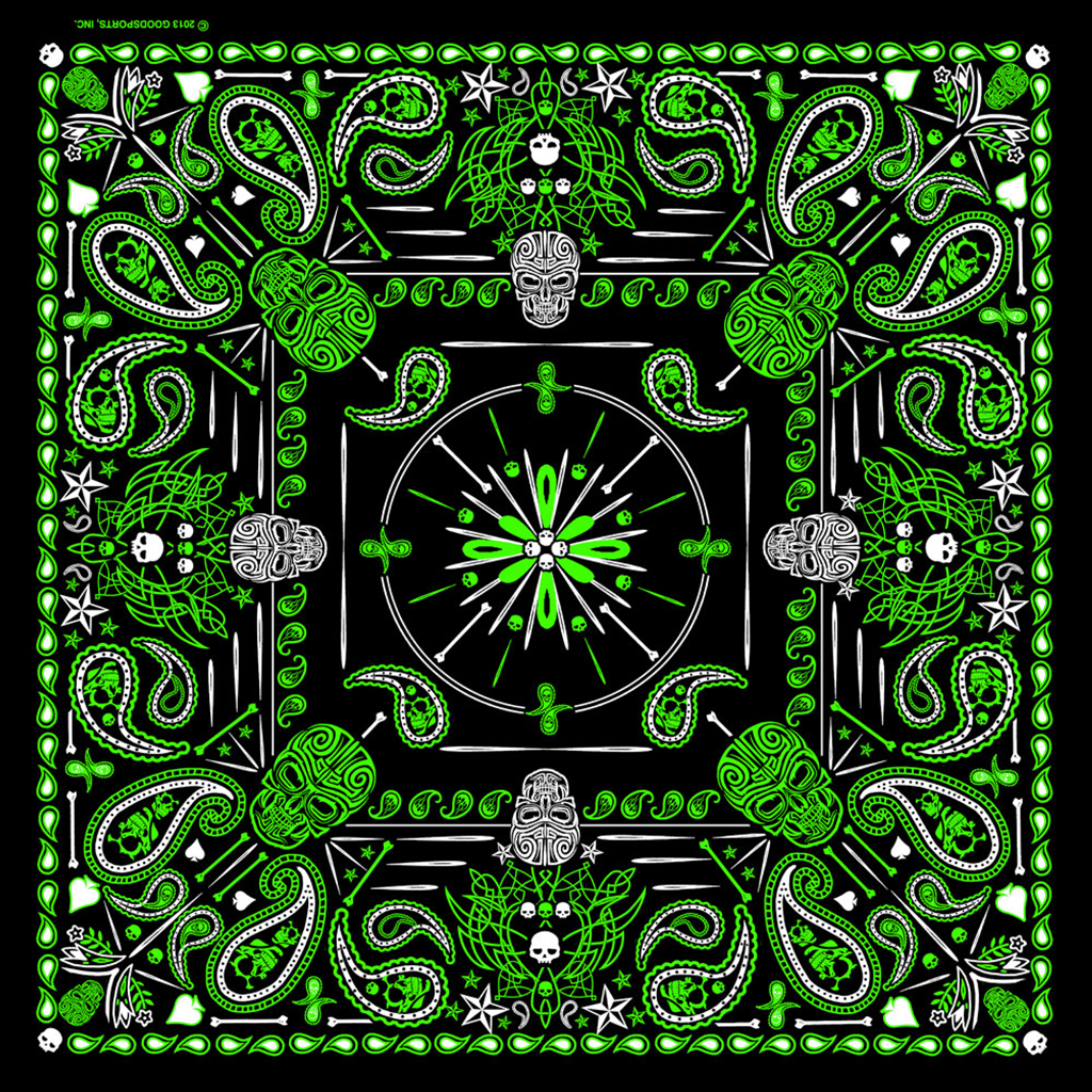 Lime Green Paisley & Skulls Bandana