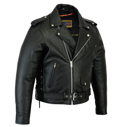 Classic Police Style Motorcycle Jacket with Side Laces