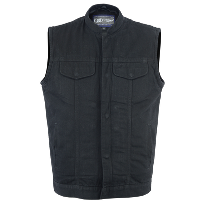 Black Denim Vest with Removable Hood