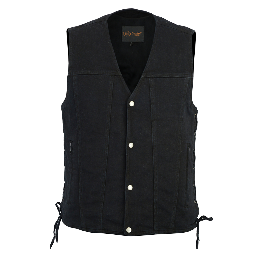 Classic Black Denim Vest with Side Laces