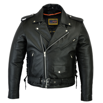 Classic Police Style Motorcycle Jacket with Side Laces