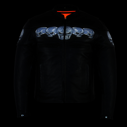 Scooter Jacket with Reflective Skulls in Black