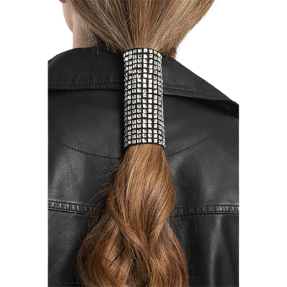 4 Inch All Over Super Bling Black Suede Hair Glove Close-Up