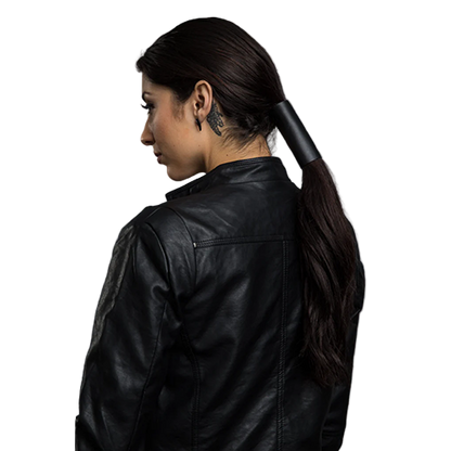 Leather Biker Ponytail Wrap In Black