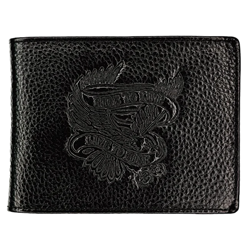 Black leather wallet with embossed design