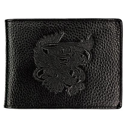 Black leather wallet with embossed design
