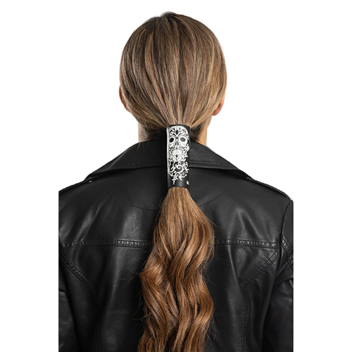 Leather Biker Hair Wrap With Skull Design