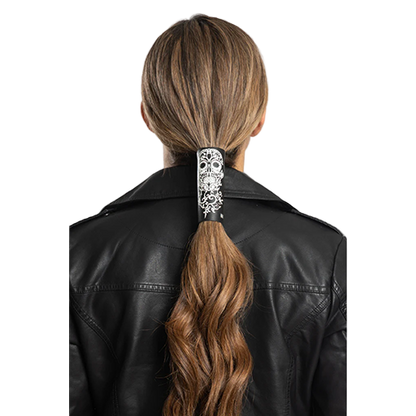 Leather Biker Hair Wrap With Skull Design