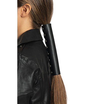 Long Leather Biker Ponytail Wrap In Black