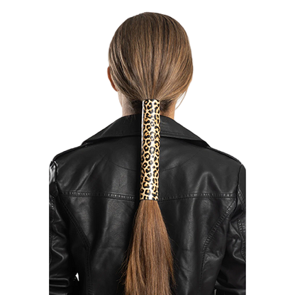 Long Leather Biker Hair Wrap With Leopard Design