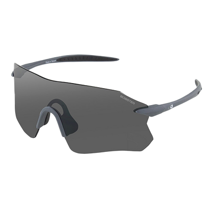 A pair of gray Aero sunglasses with a lightweight, frameless design and anti-slip rubber nose piece.