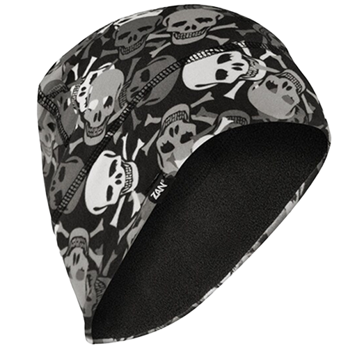 Skull patterned beanie with black interior on a white background