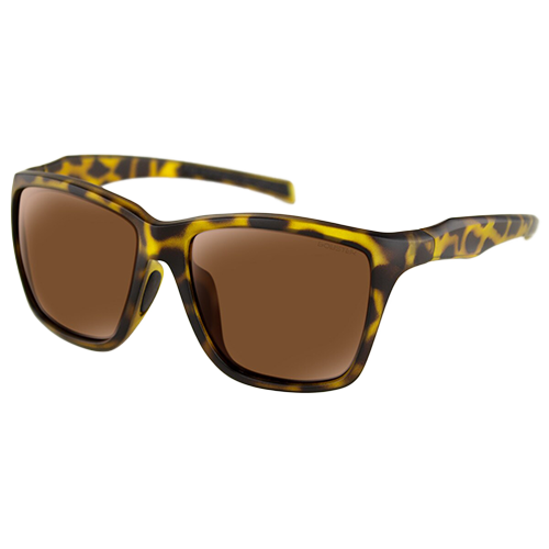 A pair of tortoise-patterned sunglasses with polarized lenses.