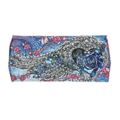 Angel wing and rose rhinestone headband wrap with colorful floral artwork