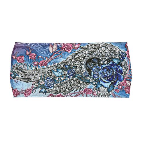 Angel wing and rose rhinestone headband wrap with colorful floral artwork