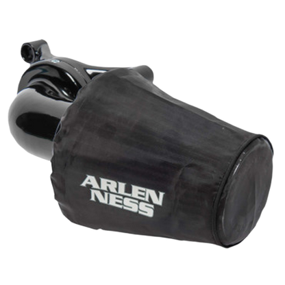 A black Arlen Ness rain sock designed for Monster Sucker air intake cleaner on motorcycles
