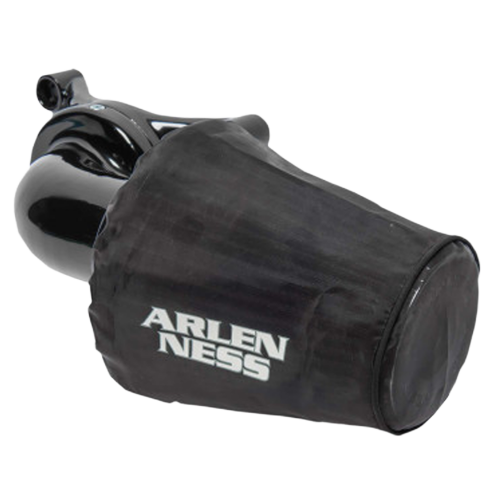 A black Arlen Ness rain sock designed for Monster Sucker air intake cleaner on motorcycles
