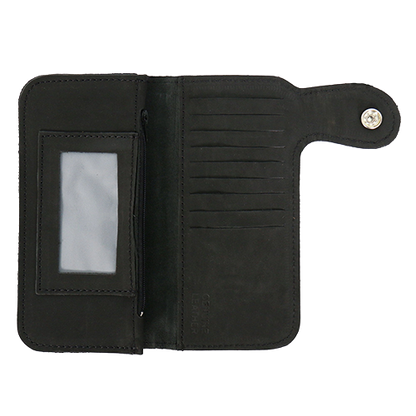 Black leather wallet with card holder.