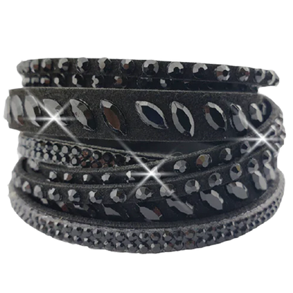 Black And Black Bling Faux Suede Bracelet Close-Up