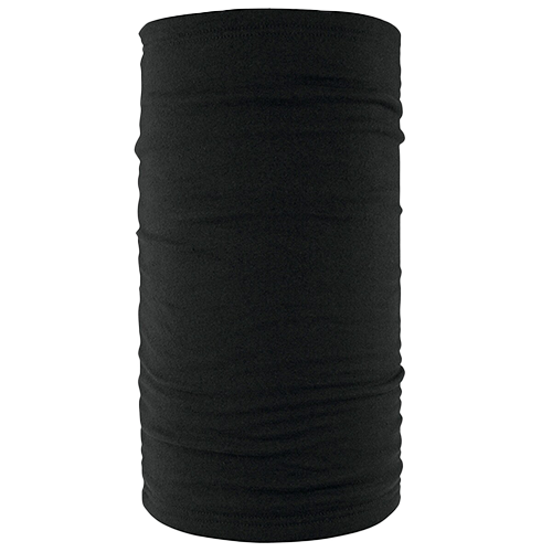 A cylindrical black fleece-lined tube designed for cold-weather use, with a sleek and simple appearance.
