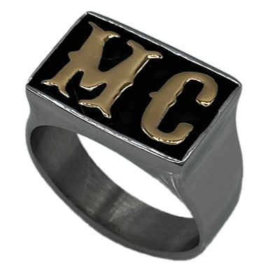 Black & Gold MC Ring – Stainless Steel Motorcycle Club Design