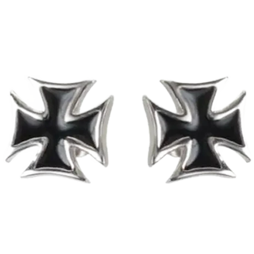 Pair of black and silver cross-shaped earrings