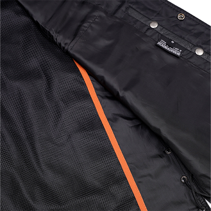 Close-up of a black vest om the inside