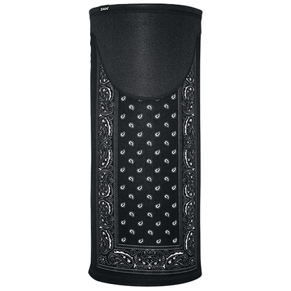 A black paisley windproof motley tube with bonded fleece, featuring a classic paisley design