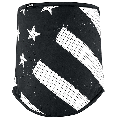 A fleece lined neck gaiter featuring a black and white American flag design.