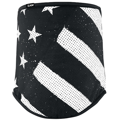 A fleece lined neck gaiter featuring a black and white American flag design.