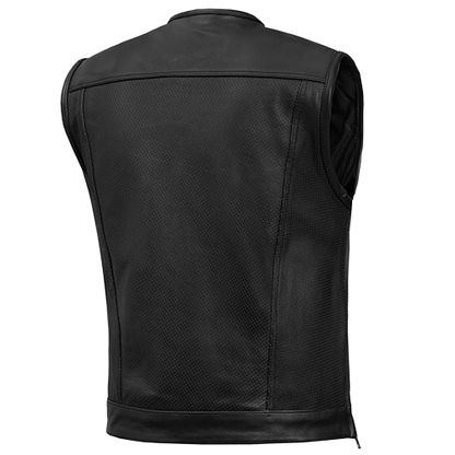Rear view of the Blackbird™ perforated club-style leather vest.