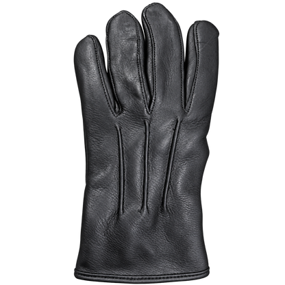 Hard Frost black deerskin glove, back-of-hand view showing three stitched lines