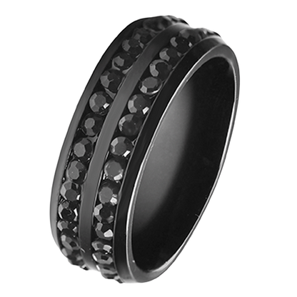 Blackout eternity ring featuring black CZ stones and black trim