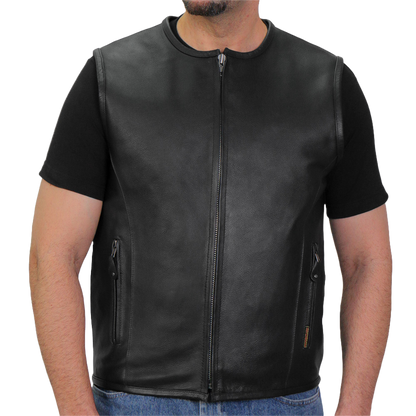 Mens Heavyweight Cowhide Motorcycle Vest Front View