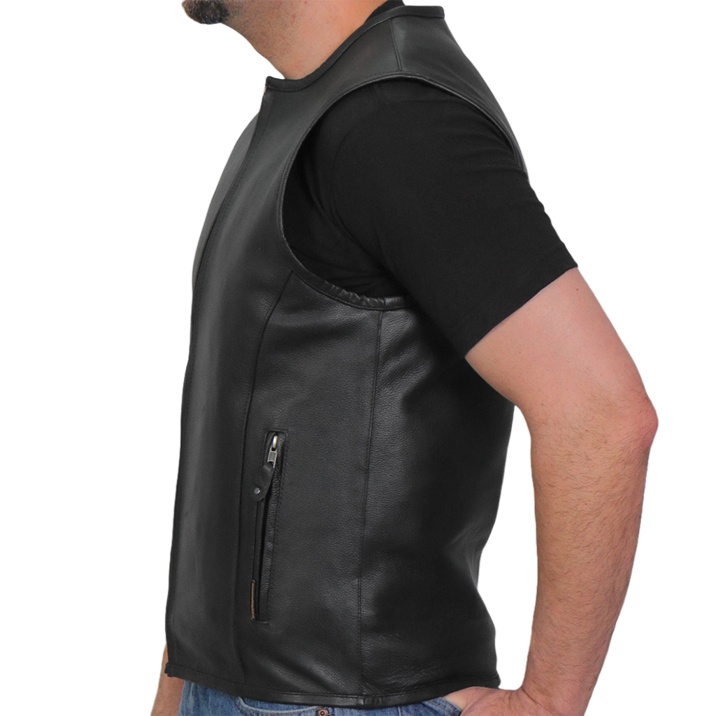 Mens Heavyweight Cowhide Motorcycle Vest Side View
